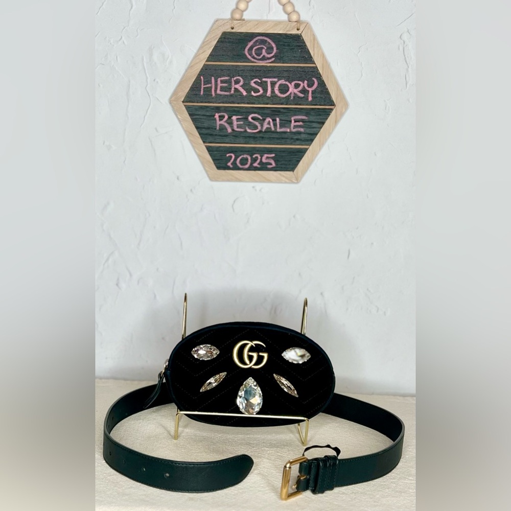 ❌SOLD❌GUCCI Sac Ceinture Matelasse Velours Noir Cristal Mormont - Picture 5 of 7